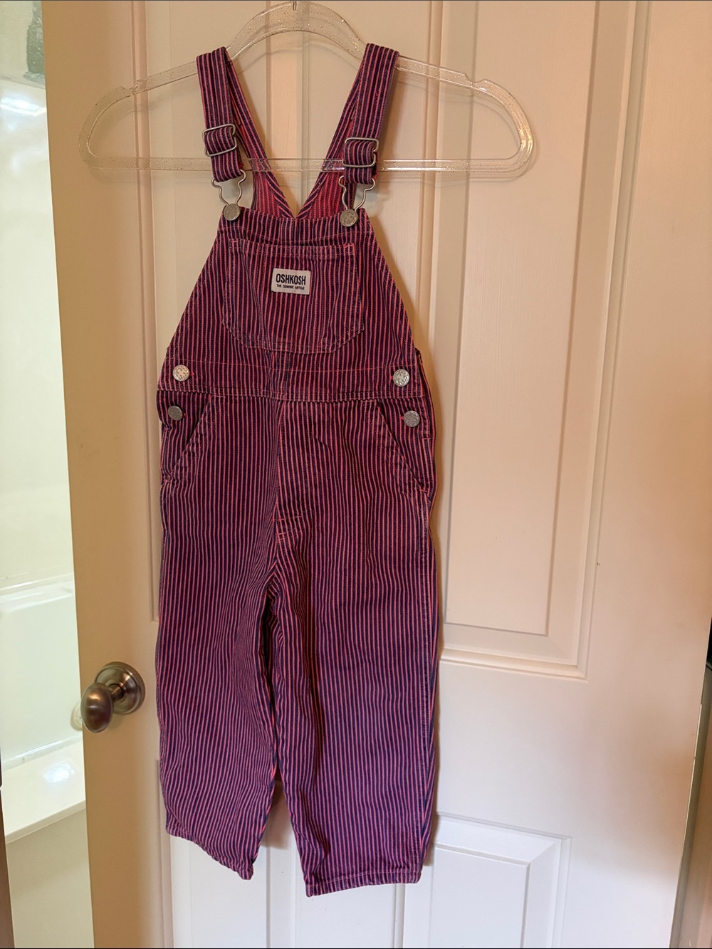 OshKosh B'gosh Pink and Navy Stripe Kids Overalls